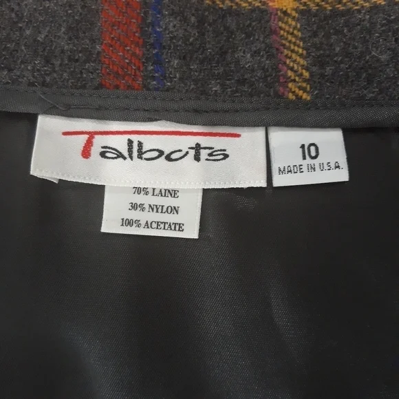 Vintage Talbots Wool Blend Lined Wrap Plaid Gray Red Yellow Mini Skirt size 10 - Picture 7 of 12